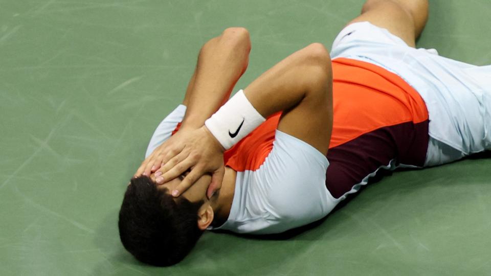 For bare cirka fire måneder siden fyldte Carlos Alcaraz 19 år. Natten til lørdag dansk tid bookede han for første gang en finaleplads ved en grand slam-turnering. <i>Shannon Stapleton/Reuters</i>