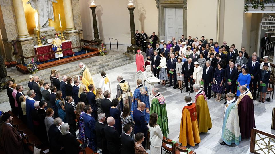 Festgudstjenesten i Vor Frue Kirke under fejringen af dronningens 50-års regeringsjubilæum i København. <i>Martin Sylvest/Ritzau Scanpix</i>