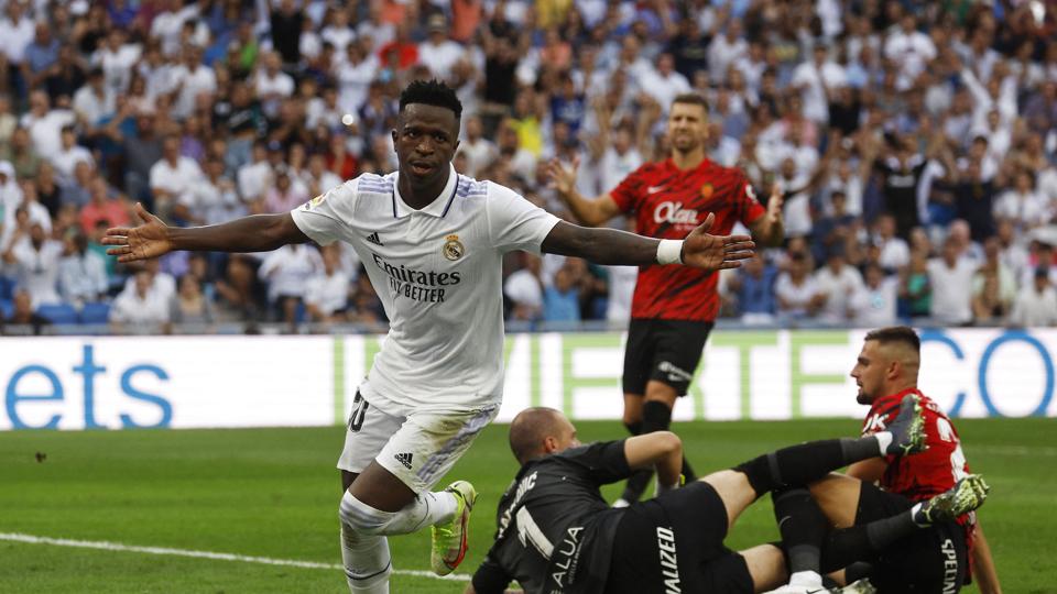 Real Madrids formstærke angriber Vinicius Junior scorede det vigtige mål til 2-1 i sejren på 4-1 over Mallorca. <i>Susana Vera/Reuters</i>