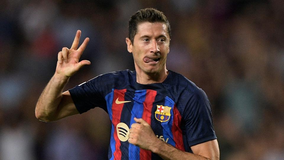 Ni mål i de første seks kampe er det blevet til for Robert Lewandowski i FC Barcelona. Deriblandt et hattrick i første Champions League-runde på hjemmebane mod tjekkiske Plzen. <i>Pablo Morano/Reuters</i>