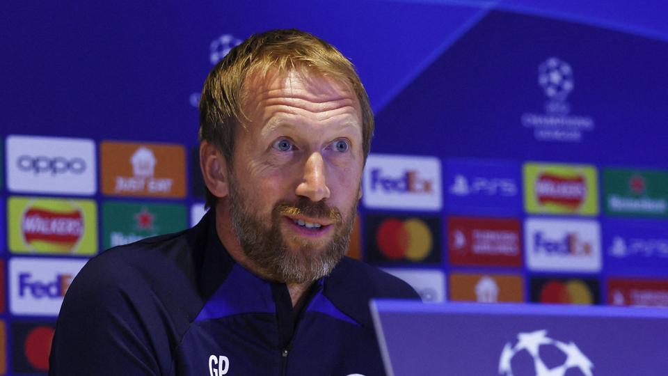 Graham Potter ses her på tirsdagens pressemøde i London. <i>Andrew Couldridge/Ritzau Scanpix</i>