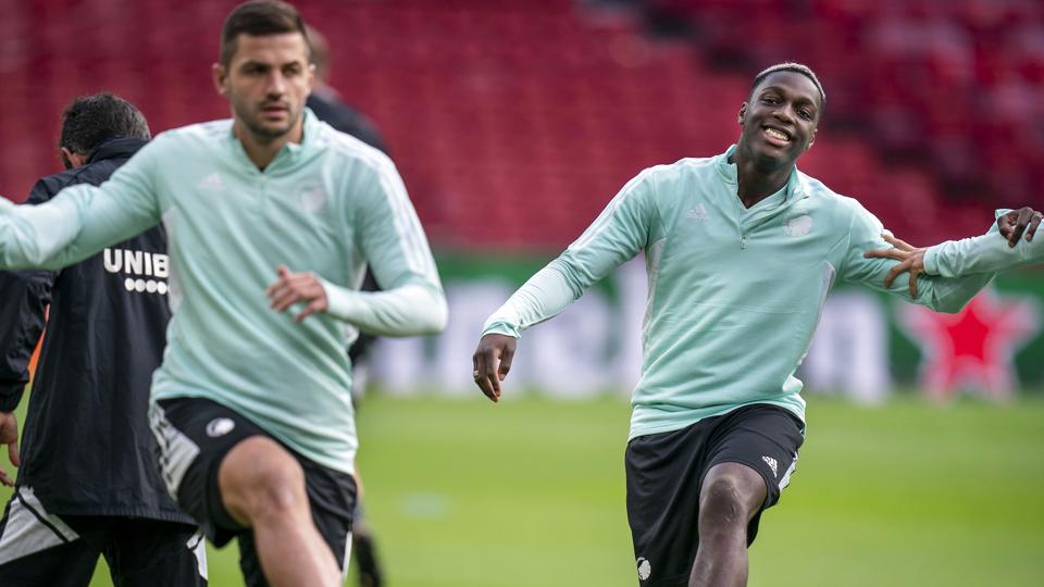 Kantspilleren Mohamed Daramy (til højre) kan komme i aktion for FC København i Champions League onsdag aften hjemme mod Sevilla. Senere på måneden venter to vigtige kampe for U21-landsholdet om at komme med til EM. <i>Liselotte Sabroe/Ritzau Scanpix</i>