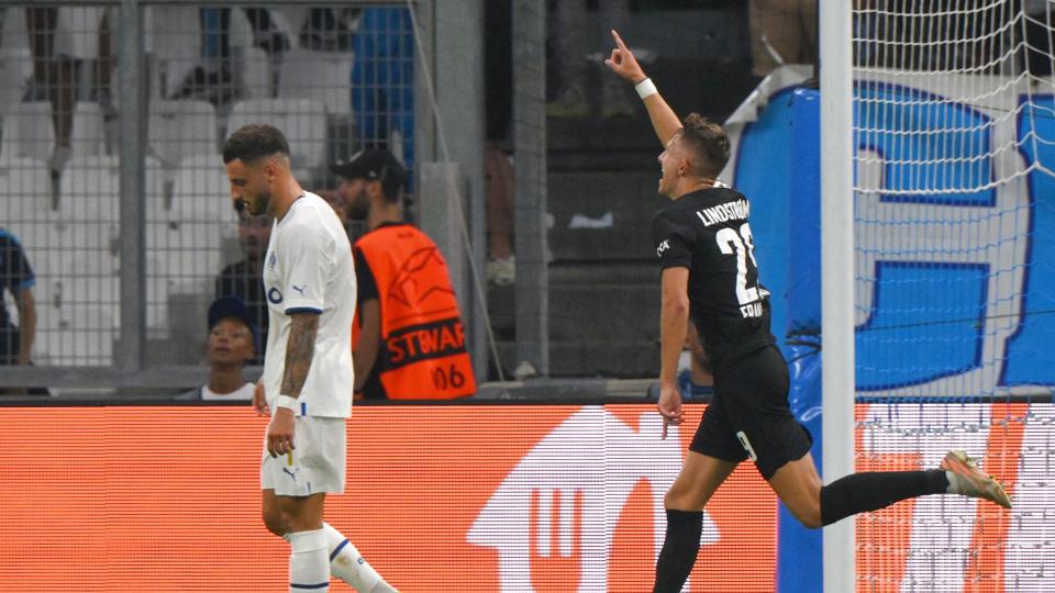 Jesper Lindstrøm blev matchvinder med kampens eneste mål, da Eintracht Frankfurt på udebane slog Marseille. <i>Nicolas Tucat/Ritzau Scanpix</i>