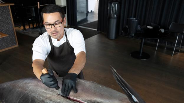 Restaurant Fusion i Aalborg har fået den allerstørste blåfinnede tun leveret til restauranten nogensinde. Aalborg 14. september 2022 <i>Foto: Kim Dahl Hansen</i>