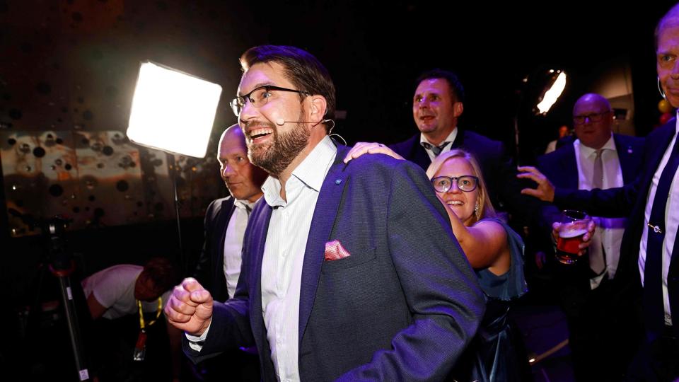 Partileder Jimmie Åkesson og Sverigedemokraterna bliver næststørste parti i Sverige. (Arkivfoto). <i>Stefan Jerrevang/Ritzau Scanpix</i>