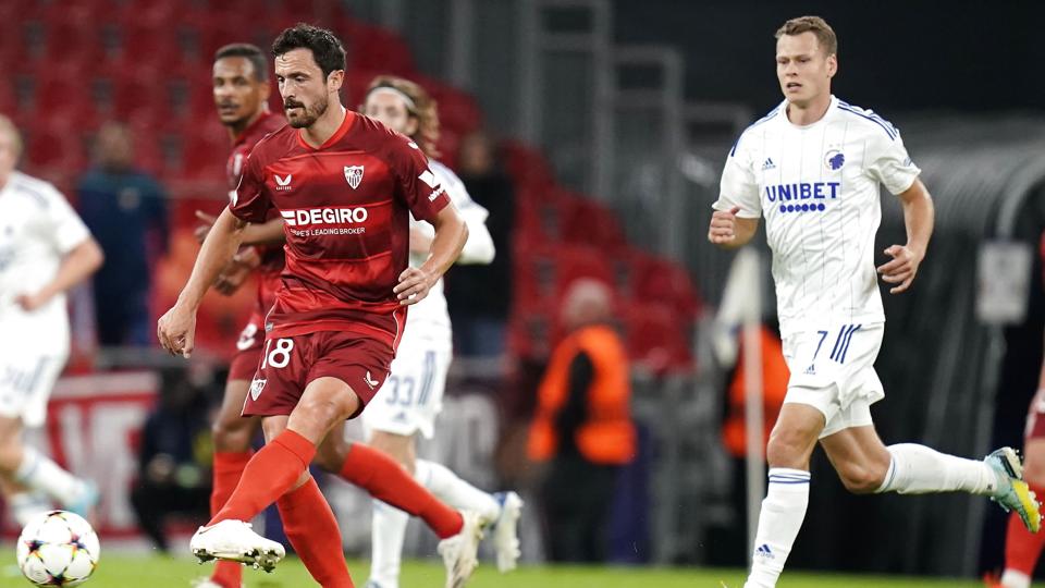 Thomas Delaney og Sevilla måtte nøjes med et point i Parken. <i>Liselotte Sabroe/Ritzau Scanpix</i>