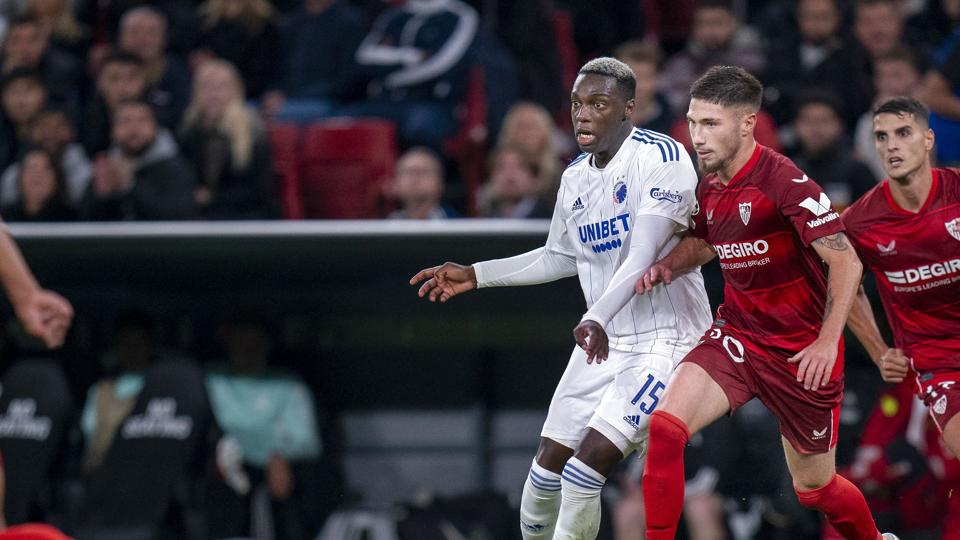 Mohamed Daramy viste mod Sevilla få glimt af det høje niveau, der fik ham solgt til Ajax, men han lavede også et hav af fejl. <i>Liselotte Sabroe/Ritzau Scanpix</i>
