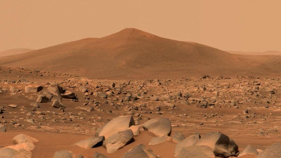 Mars er en rød planet, som ligger 57 millioner kilometer væk fra Jorden. Billedet er taget med Nasas køretøj på Mars, Perseverance. (Arkivfoto). <i>Handout/Ritzau Scanpix</i>