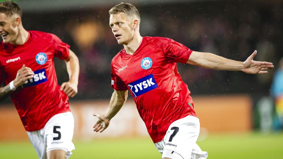 Silkeborgs Kasper Kusk scorede til 1-0 mod West Ham, men englænderne endte med at vinde kampen 3-2. <i>Johnny Pedersen/Ritzau Scanpix</i>