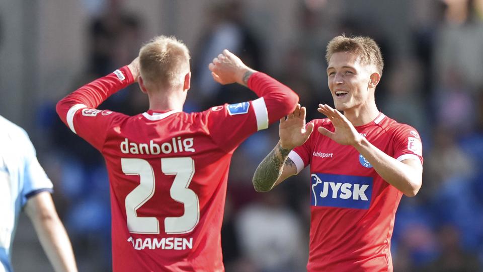 Oliver Sonne (th.) udlignede for Silkeborg i søndagens udekamp mod Randers, der alligevel endte i nederlag. <i>Claus Fisker/Ritzau Scanpix</i>