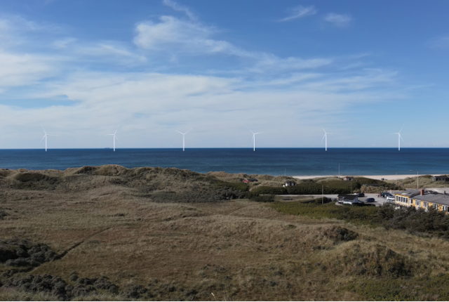 Massiv modstand mod havvindmøller. 300 meter høje vindmøller kan komme til at tage sig sådan ud ved Tornby Strand.