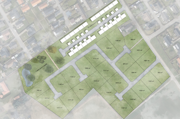 Det nye boligområde skal ligge ved Hedevej i Terndrup. <i>Skitse: Hedehaven ApS</i>