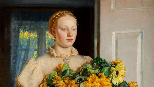 Michael Ancher: Pigen med solsikkerne. 1893. kan ses på Skagens Kunstmuseers nye udstilling 15.10.2022 <i>Foto: Skagens Kunstmuseer</i>