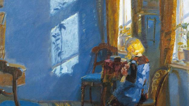Man har fundet Jomfru Maria-trykket fra Anna Anchers berømte maleri "Solskin i den blå stue". Maria-trykket ses øverst oppe i hjørnet af det berømte maleri.  <i>Skagens Kunstmuseer</i>