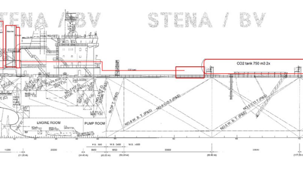 Diagram over, hvordan CO2-opsamlingen og lagringen kommer på MR-tanker fra Stena Bulk. Diagram over, hvordan CO2-opsamlingen og lagringen kommer på MR-tanker fra Stena Bulk.