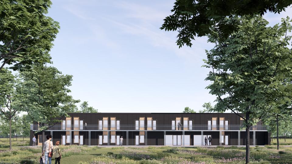 Sådan vil ungdomsboligerne på Tranevej komme til at tage sig ud. <i>Illustration: Friis & Moltke A/S</i>