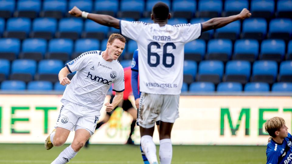 Her har Zander Hyltoft netop bragt Vendsyssel FF på 1-0 mod HB Køge. <i>Foto: Lars Pauli</i>