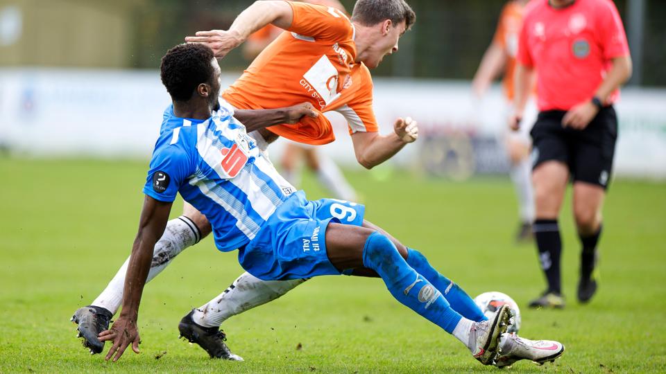 Ahmad Gero og Thisted FC gled mildt sagt i svinget mod Aarhus Fremad. <i>Arkivfoto: Torben Hansen</i>