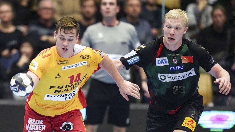 GOG og Lukas Jørgensen (til venstre) spillede en underholdende kamp hjemme mod Magdeburg og Magnus Saugstrup i Champions League torsdag aften. <i>Claus Fisker/Ritzau Scanpix</i>