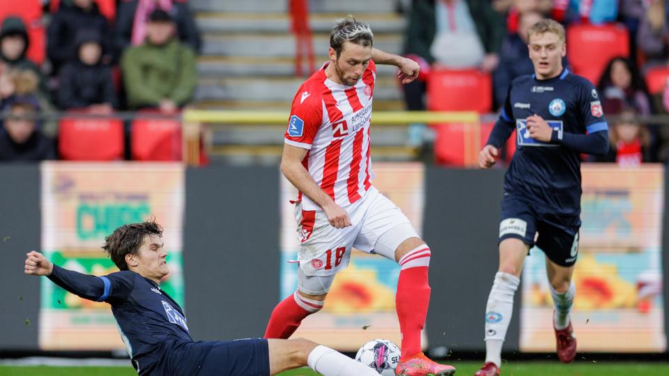 Louka Prip blev dobbelt målscorer for AaB mod Vendsyssel FF. <i>Arkivfoto: Henrik Bo</i>