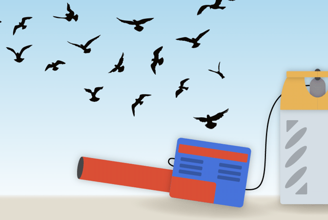 En skræmmekanon, der kører på gas, kan landmanden bruge til at holde fugle på afstand fra foder og afgrøder.