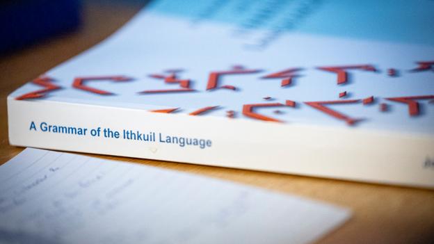 Foreløbig er Bjørn Simonsen kommet lidt over halvvejs med en dansk oversættelse af "A Grammar of the Ithkuil Language" af John Quijada - et kompliceret arbejde, som kræver et klart hoved og næsten en besættelse af projektet, som i store træk ikke er til nytte for nogen som helst. Men spændende og fascinerende, slår han fast. <i>Foto: Kim Dahl Hansen</i>