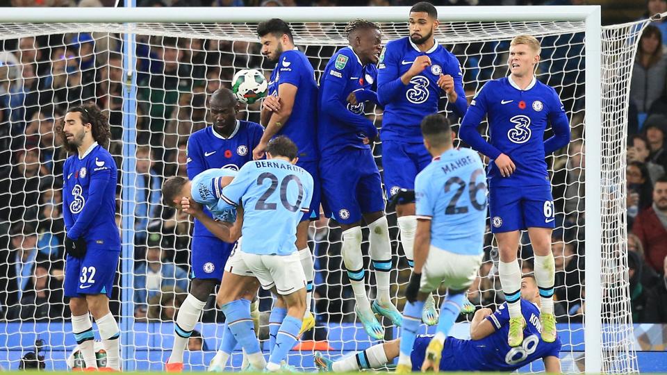 Riyad Mahrez scorede til 1-0 på et direkte frispark. <i>Lindsey Parnaby/Ritzau Scanpix</i>