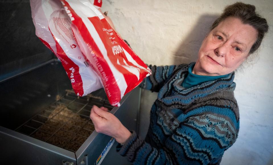 Hanne Christensen er pensionist og har kun træpiller lidt endnu, inden hun er nødt til at købe en ny forsyning. Men det har hun ikke råd til. <i>Foto: Kim Dahl Hansen</i>