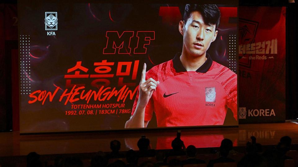 Son Heung-min blev lørdag præsenteret blandt de udvalgte til Sydkoreas VM-trup. <i>Jung Yeon-Je/Ritzau Scanpix</i>