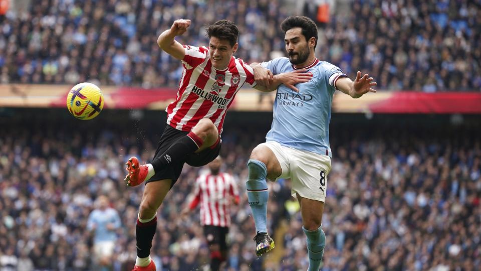 Christian Nørgaard fik en halv time i sejren over MAnchester City. <i>Dave Thompson/Ritzau Scanpix</i>