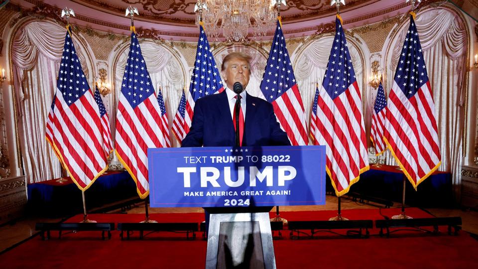 Ekspræsident Donald Trump går efter at blive sit partis kandidat til præsidentposten ved valget i 2024. Det har han annonceret natten til onsdag. <i>Jonathan Ernst/Reuters</i>