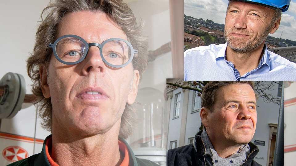 Borgmester Thomas Kastrup-Larsen (S) og byggematadoren Asger Enggaard er blandt de 10, som Spritten A/S med Martin Nielsen i front vil indkalde som vidner i retten. <i>Illustration: Christian Made Hagelskjær. Arkivfotos: Bente Poder, Lars Pauli</i>