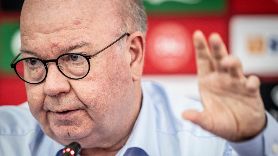 DBU-formand Jesper Møller tog bladet fra munden ved et pressemøde i Qatar onsdag. <i>Foto. Mads Claus Rasmussen/Ritzau Scanpix</i>