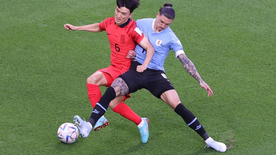 Både Uruguay og Sydkorea havde svært ved at skabe chancer i torsdagens VM-kamp. <i>Adrian Dennis/Ritzau Scanpix</i>