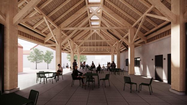 Til foråret kommer den nye overdækning til at blive oplevet sådan her af besøgende, forestille JaJa Arkitekterne sig. <i>JaJa Arkitekterne</i>