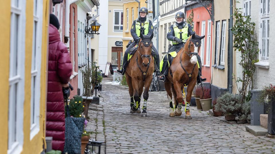 Politiheste patruljere i Aalborg midtby
