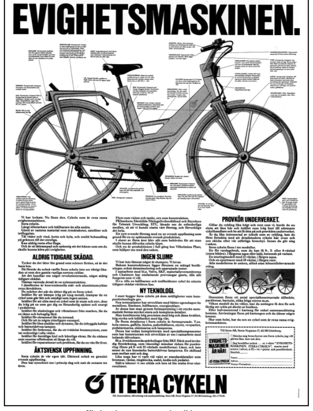 Annons från 1982 på Itera-cykeln Annons från 1982 på Itera-cykeln