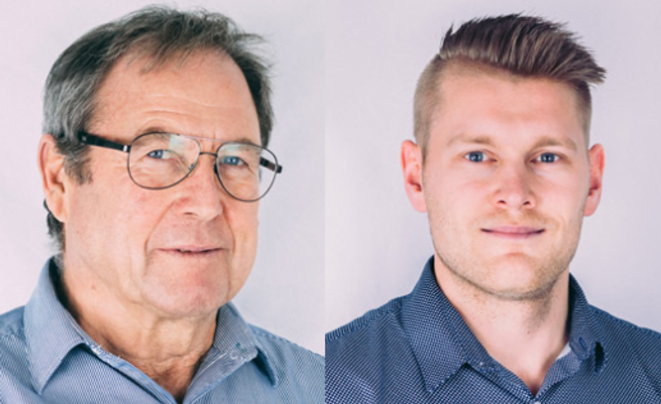 Per Svenningsen (til venstre) har valgt at sælge sine sidste anparter i PJ Revision. De overtages af Bjørn Nielsen, der netop er færdiguddannet som statsautoriseret revisor. <i>Collage af fotos fra PJ Revisions hjemmeside</i>