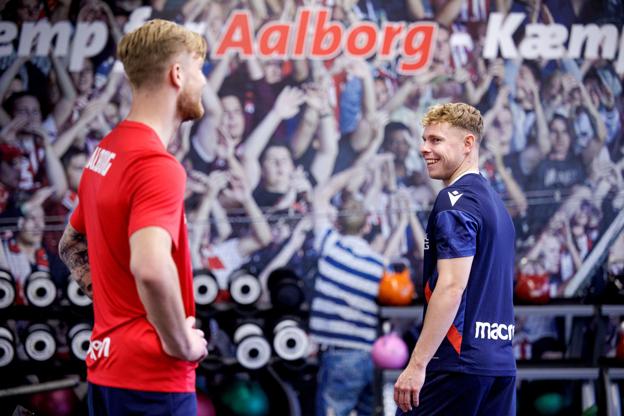 Nico Mantl og Kilian Ludewig er begge ejet af Red Bull Salzburg, men det næste halve år skal de to tyskere være holdkammerater i AaB. <i>Foto: Torben Hansen</i>
