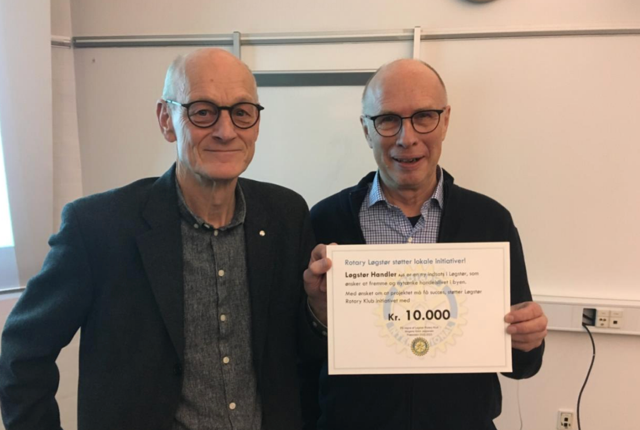For nylig modtog Løgstør Handler en donation på 10.000 kr. af Rotary Løgstør. 