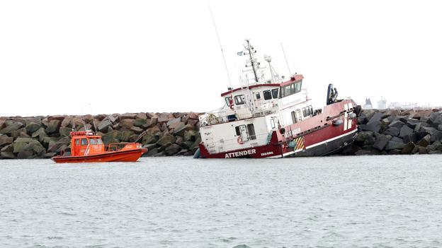 Grundstødt skib i Skagen havn Skagen 18.januar 2023. <i>Foto: Bente Poder</i>
