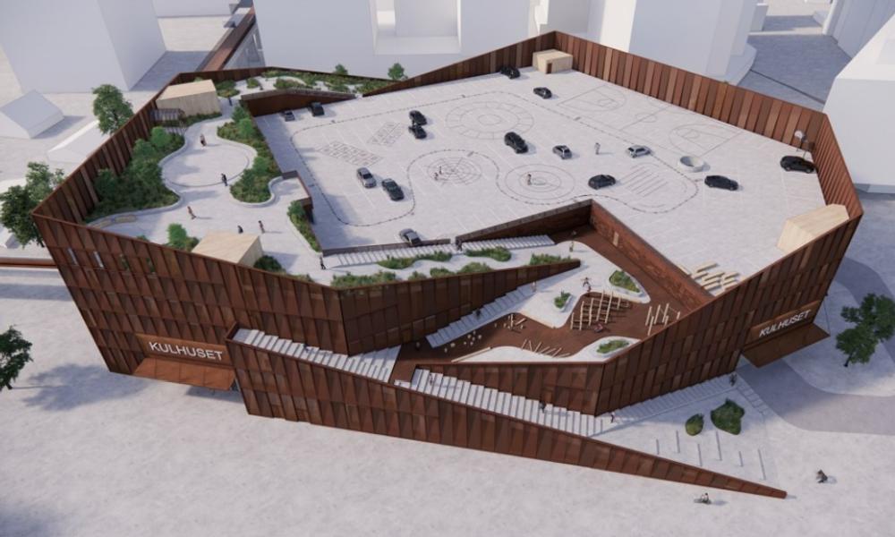 Det nye p-hus, Kulhuset, i Sydhavnskvarteret i Aarhus som det så ud inden de seneste ændringer. Det nye p-hus, Kulhuset, i Sydhavnskvarteret i Aarhus som det så ud inden de seneste ændringer.