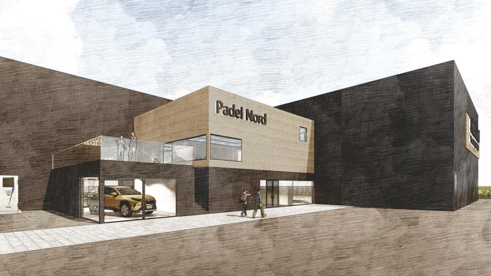 Et nyt padelcenter åbner snart nær motorvejsafkørslen "Brønderslev Syd". Der er første spadestik lige om lidt - og cirka seks måneder senere ventes byggeriet at være færdigt. <i>Visualisering: Signatura Architects</i>