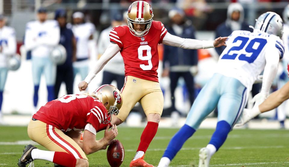 Robbie Gould sørgede for 13 point til San Francisco 49ers, da holdet slog Dallas Cowboys med 19-12 natten til mandag. <i>Lachlan Cunningham/Ritzau Scanpix</i>