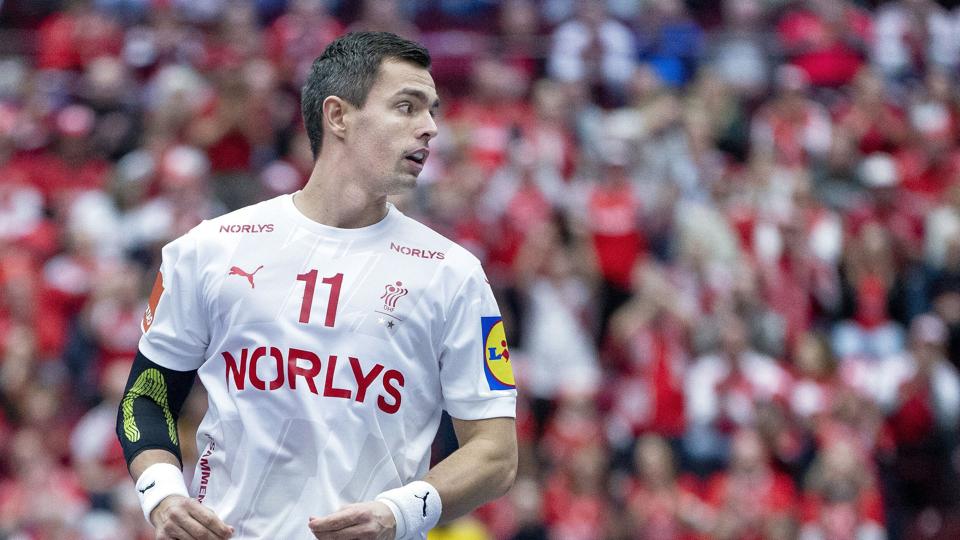 En lægskade har holdt Rasmus Lauge ude af de første fem VM-kampe, men mandag fik han sine første minutter i sejren over Egypten. <i>Liselotte Sabroe/Ritzau Scanpix</i>