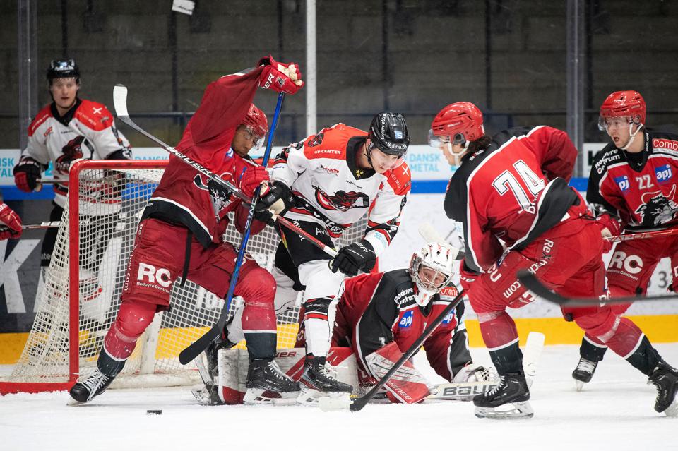 Aalborg Pirates hentede tirsdag den fjerde sejr i træk, da Rødovre blev besejret med 5-3. <i>Foto: Thomas Sjørup/Ritzau Scanpix</i>