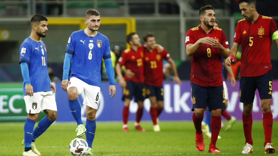 Spanien og Italien skal ligesom i 2021 møde hinanden i semifinalen i Nations League. <i>Alessandro Garofalo/Reuters</i>