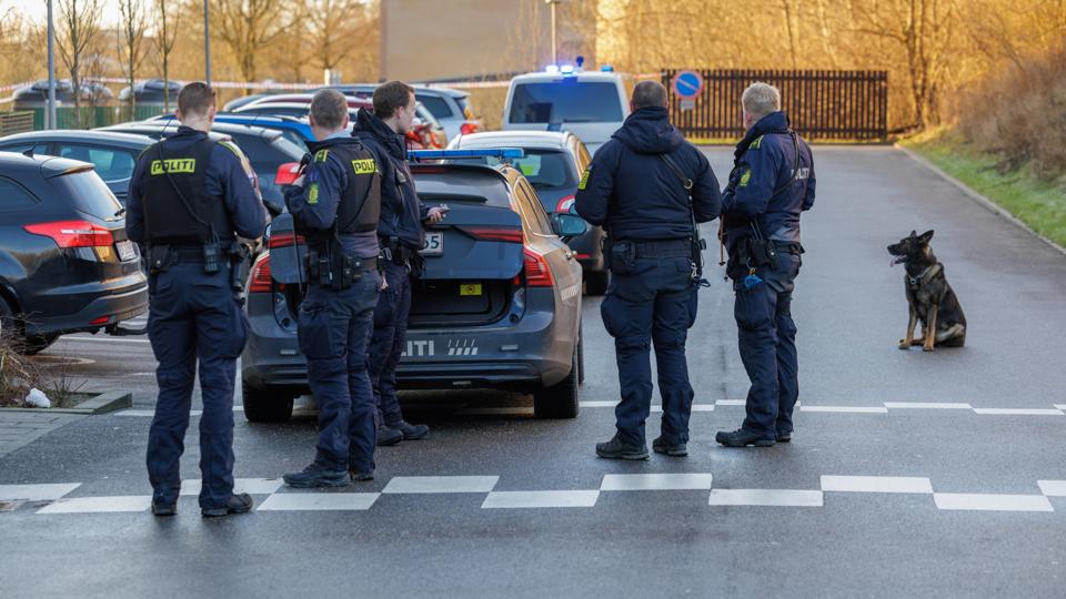 Nordjyllands Politi var massivt til stede på Tove Ditlevsens Vej i Aalborg efter knivstikkeriet fredag. <i>Foto: Henrik Bo</i>