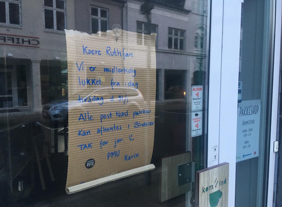 PMU's socio-økonomiske butik er lukket i Nørregade. <i>Privatfoto.</i>