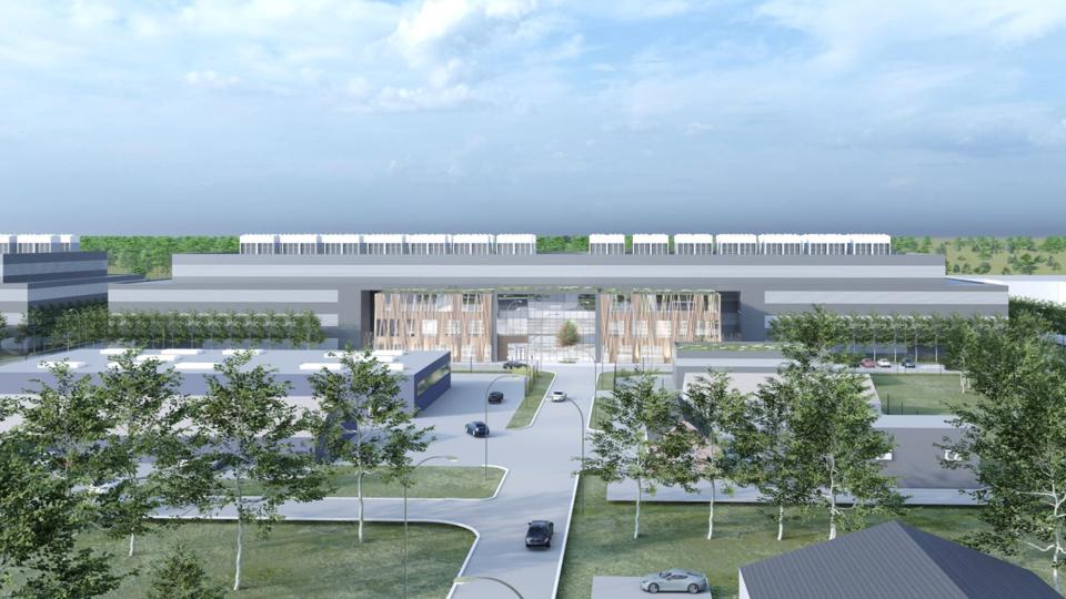 Det amerikanske selskab Prime fra Californien har planer om at bygge et stort datacenter på over 100.000 kvm.  i tre etager i Sæby syd for Frederikshavn. <i>Illustration: Prime </i>